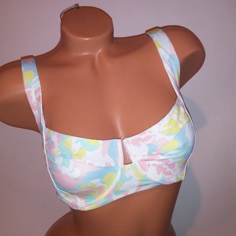 Victoria Secret Swim Bikini Top Colorful Pastel Floral Pink White Blue Yellow